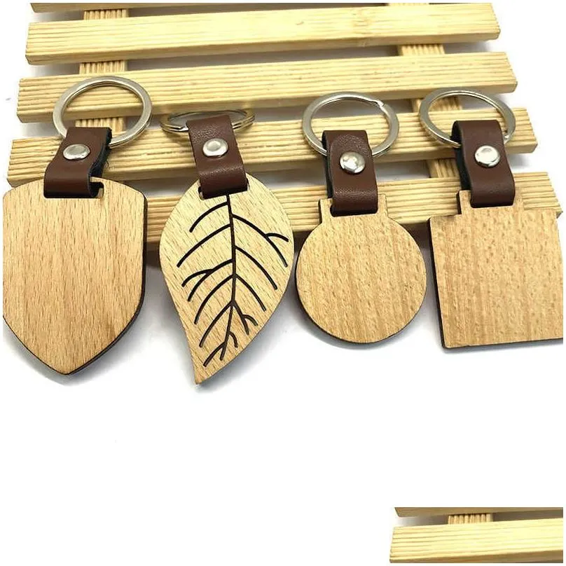 Keychains & Lanyards Fashion Wood Pu Leaer Keyring For Women Men Keychain Keys Bag Pendant Trend Jewelry Accessories Wholesale Drop D Dhzge