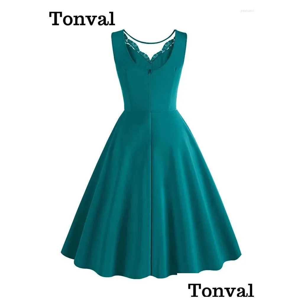 Casual Dresses Tonval See Through Mesh O-Neck Sexy Women Lace Elegant Cocktail Stunning Party Sleeveless A-Line Long Swing Dress