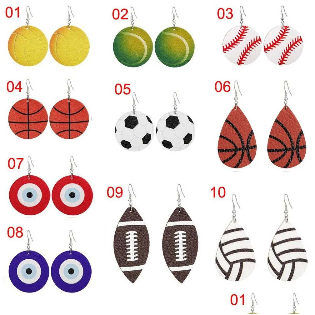 Dangle & Chandelier New Fashion Statement Sports Style 3D Basketball Football Tennis Rugby Printed Pendant Earring Creative Leather C Dhjoc