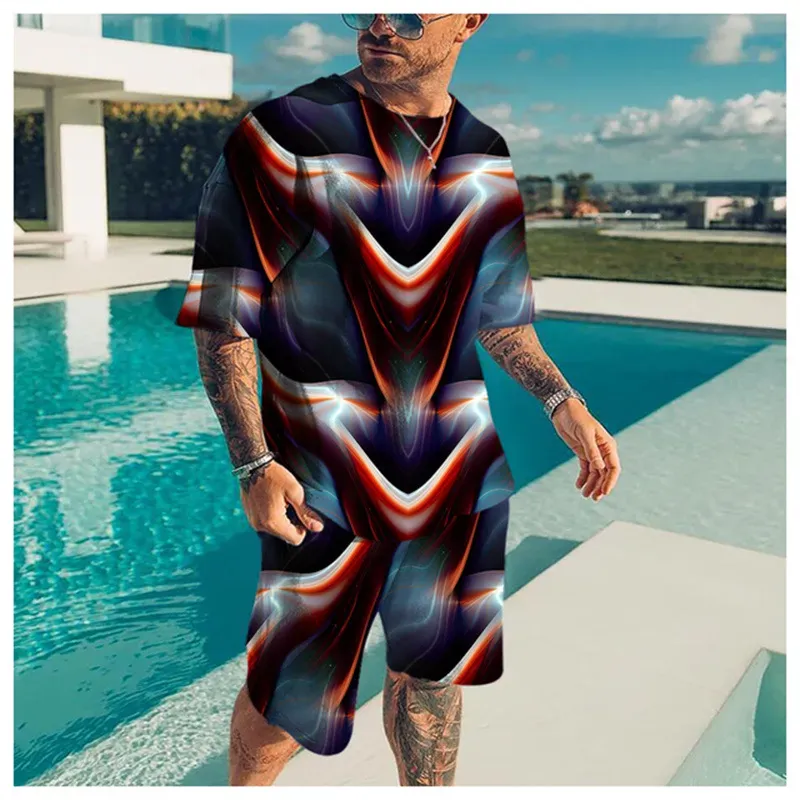 Men`s Tracksuits Oversized Men Beach Suit 3d Printing Abstract Pattern T-shirt Casual Wear Fitness Sports 2 Piece Set For Tracksuit