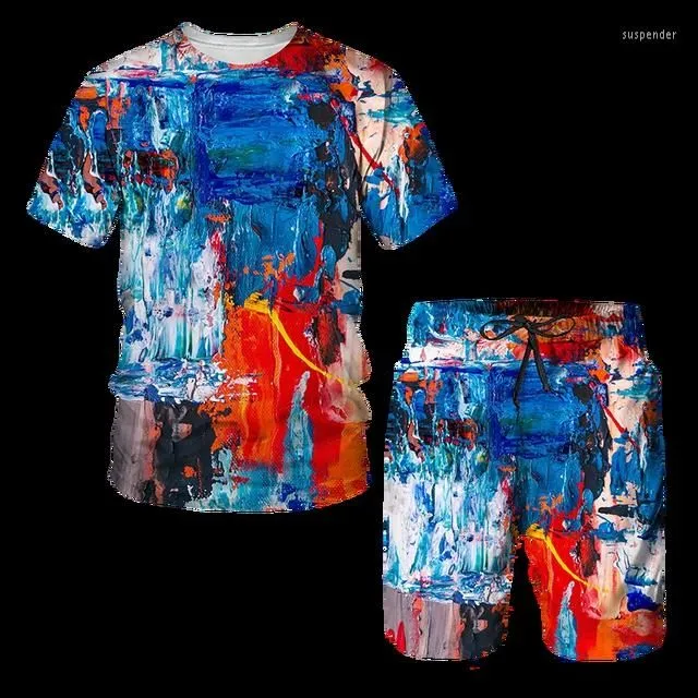 Men`s Tracksuits Hip Hop T Shirt Mens Graffiti Print Set Short Sleeve Summer Casual T-shirt/shorts/two Piece Suit 2023 Fashion Men