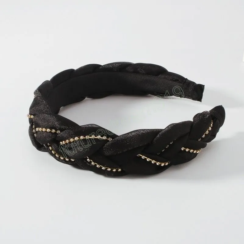 Hand-woven Chiffon Cross Headband For Women Fashion Rhinestone Hairband Simple Casual Hair Hoop Jewelry Accessory