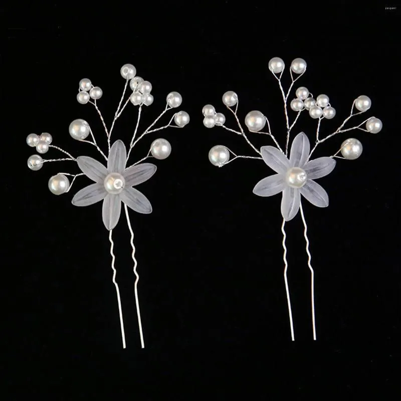 Hair Clips White Flower U Shaped Hairpin Pearl Pins Jewelry Accessories For Women Wedding Head Ornaments Hairpins Headwear