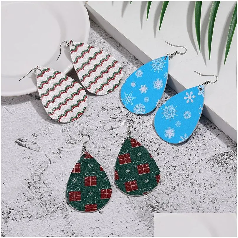 Dangle & Chandelier 16 Colors Statement Snowflake Deer Printed Leather Earrings Vintage Ethnic Waterdrop Shape Girls Womens Christmas Dh3J2