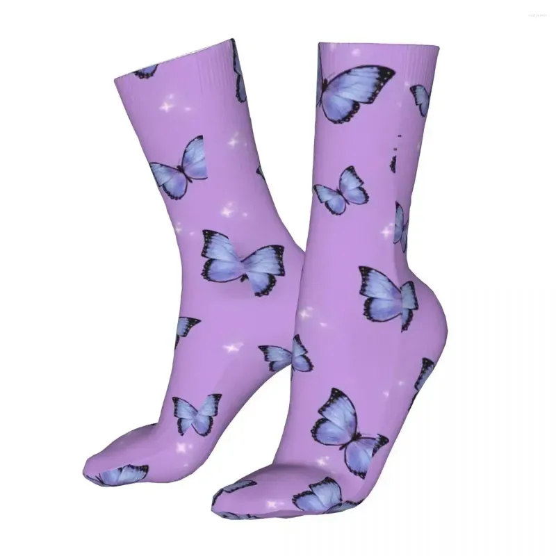 Men`s Socks Men Sports Purple Butterfly Cotton Happy Woman