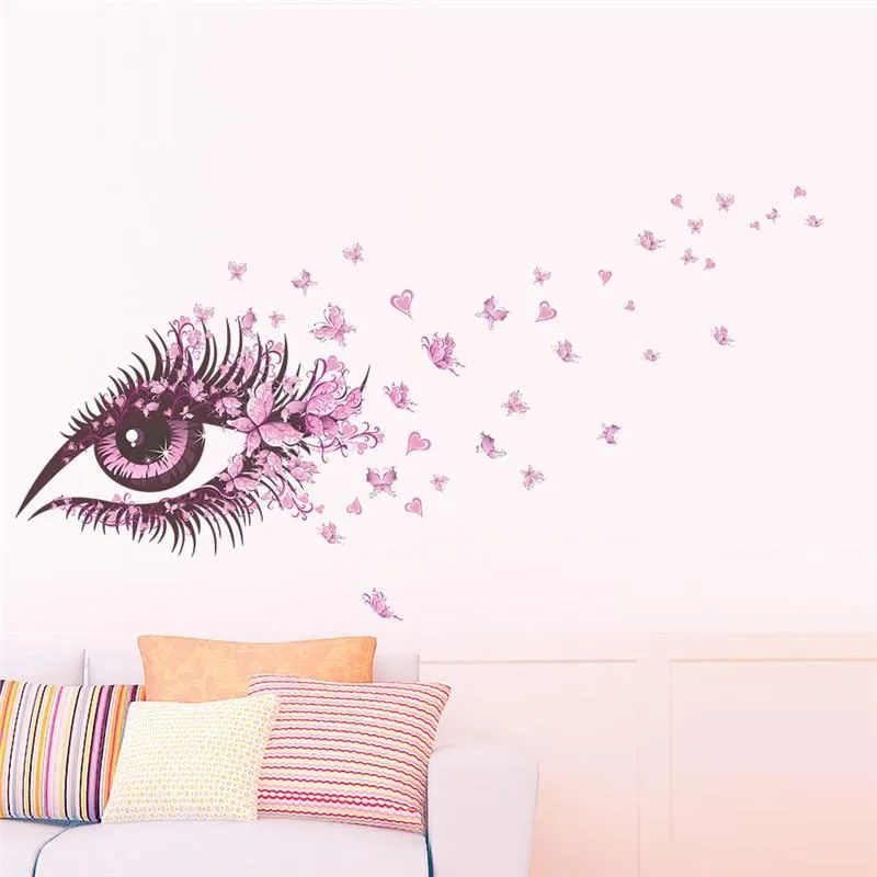Wall Stickers Beautiful Eyelash Flowers Butterfly For Kids Room Bedroom Decoration Girls Decals Creative Art Pvc Poster