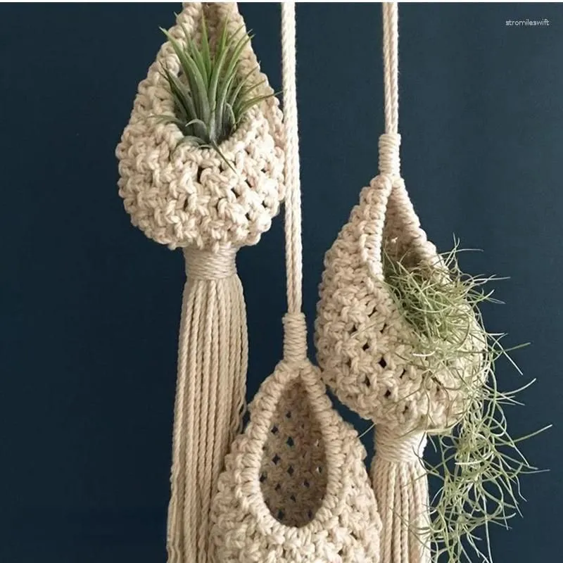 Tapestries Macrame Rope Plant Wall Hanging Tassel Flower Basket Net Bag Tapestry Cotton Boho Chi Woven Art For Apartment Dorm