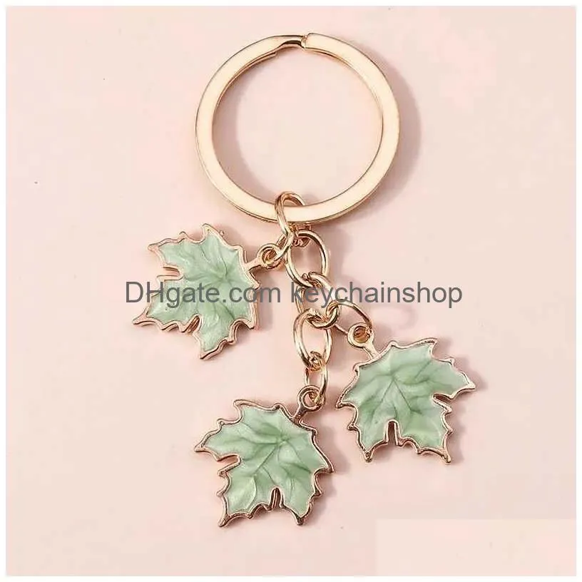 Keychains & Lanyards 2Pcs New Fashion Maple Leaf Keychain Enamel Plant Key Rings For Women Men Pendants Crafts Accessories R231005 Dr Dhzfp