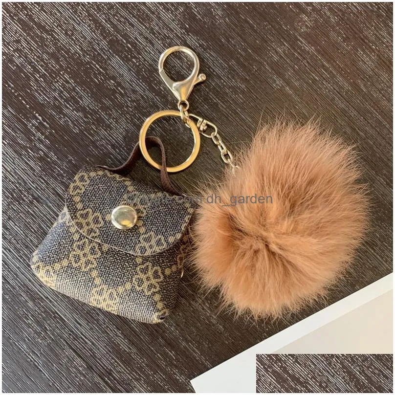 Key Rings Pompom Leather Bag Keychains Coin Purses Chains Holders Fashion Pu Pouches Pendant Keyrings Trinkets Cute Women P Dhgarden Dhpus