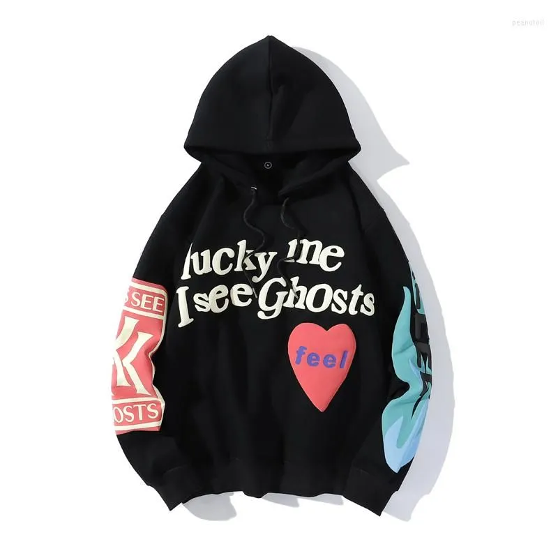 Men`s Hoodies Harajuku Graffiti Lucky Me I See Ghosts Letter Winter Sweatshirts Men And Women Hoodie Hip Hop Oversized Unisex Clothing