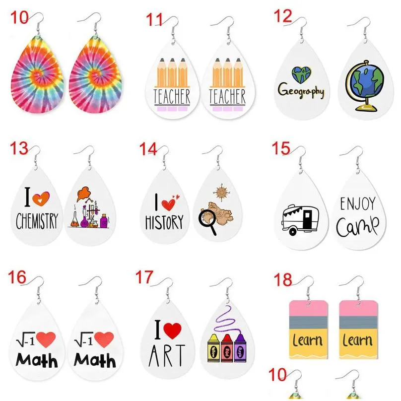 Dangle & Chandelier New Fashion Cute Printed Pencil Rainbow Color Leather Earring I Love Music Art Earrings School Teacher Students A Dhsvk