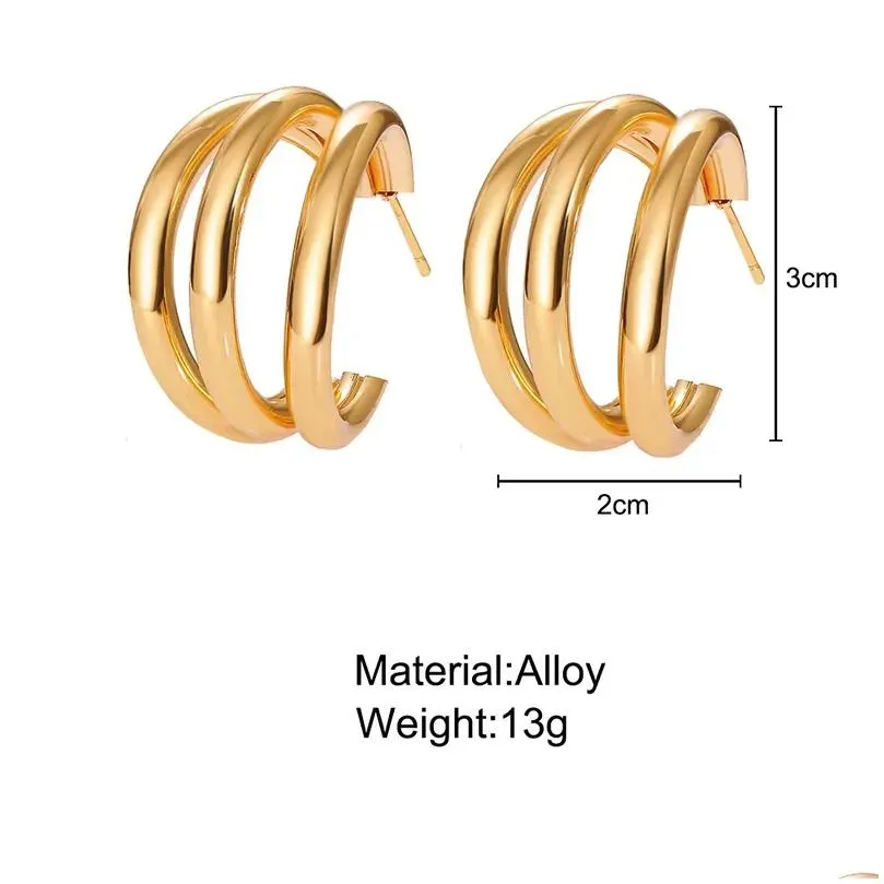 Stud 2024 Earrings Gold Color C-Shaped Go Anywhere Round Circle For Women Geometric Ear Studs Vintage Brincos Party Jewelry Gift Drop Ot5Xk