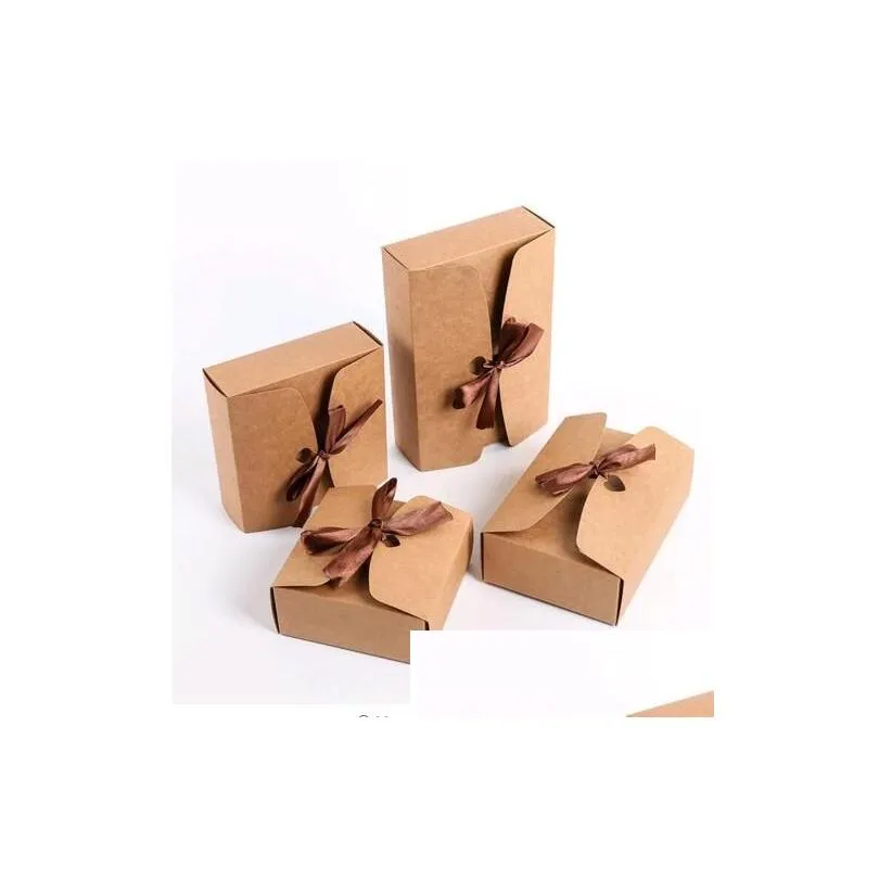 Gift Wrap 20Pcs Brown Kraft Cardboard Boxes Large Packaging Paper Box With Ribbon Drop Delivery Home Garden Festive Party Supplies Eve Dh6Fr