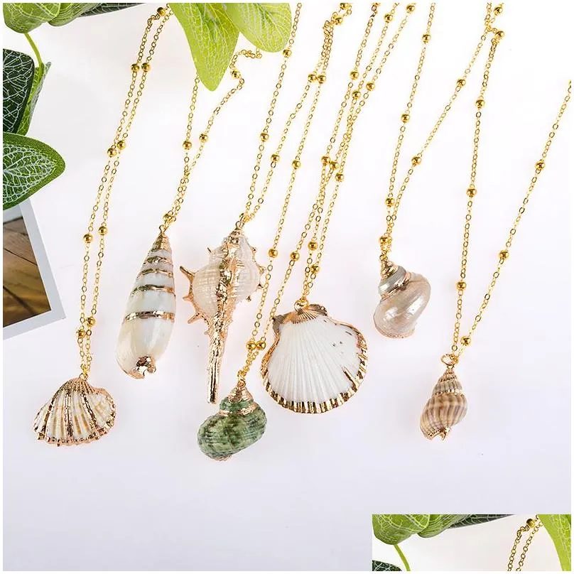 Pendant Necklaces Isang New Fashion Gold Plated Seashell Conch Necklace American European 18K Chain Summer Beach Jewellry Drop Deliver Dhq83