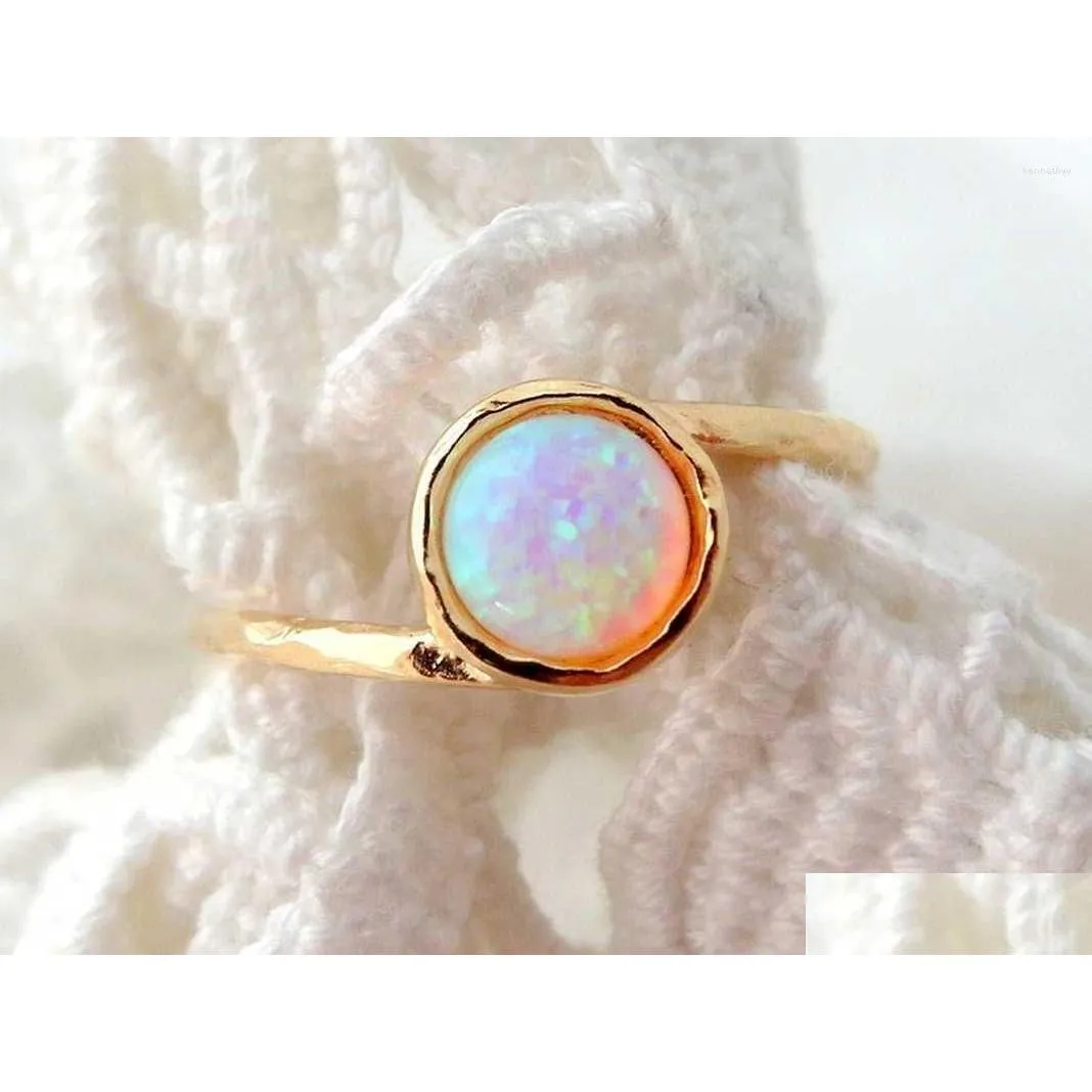 Cluster Rings Milangirl Simple White Opal Inlaid Interlaced Ring Exquisite Jewelry Wedding Drop Delivery Dhacp