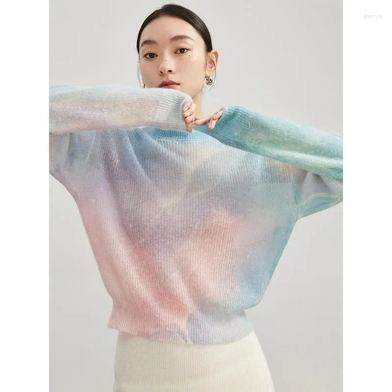 Women`s Sweaters Autumn Winter Gradually Short Wool Mohair Sweater Women Round Neck Loose Long Sleeve Pullover Tops