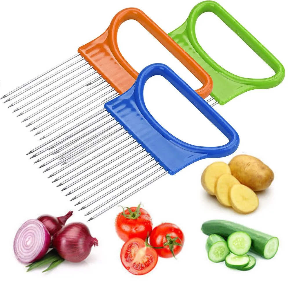 New Slicers Tomato Onion Vegetables Slicer Cutting Aid Holder Guide Slicing Cutter Safe Fork Tools XJY02