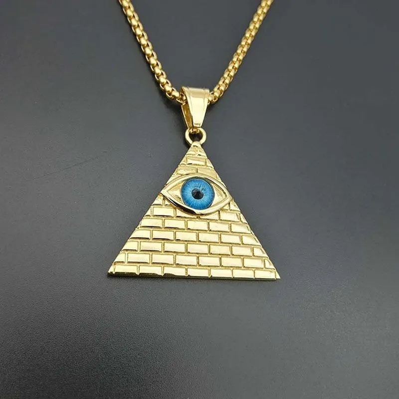 Hip Hop Iced Out Ancient Egypt Pyramid Eye Pendant Necklace For WomenMen Gold Chain Stainless Steel Egyptian jewelry8428657