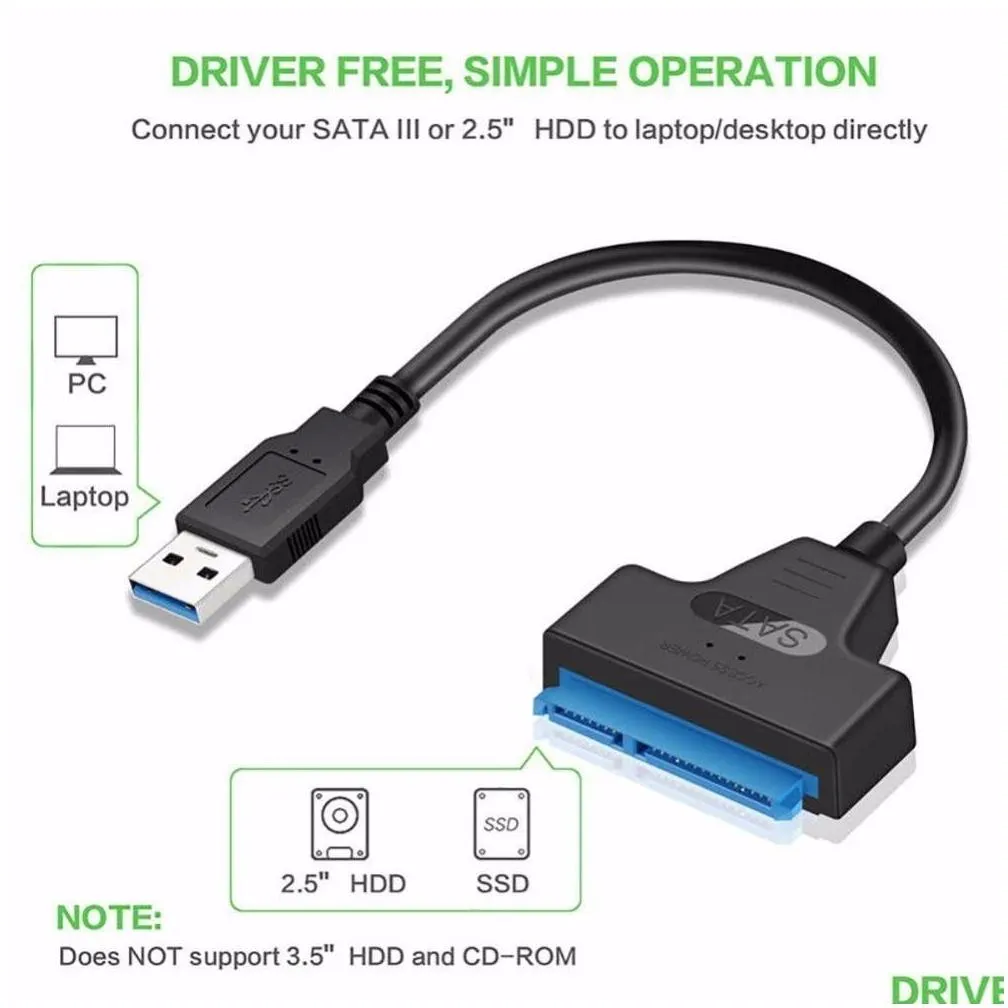 USB 3.0 to SATA Adapter Cable Converter for 2.5 inch SSD/HDD Support UASP High Speed Data Transmission