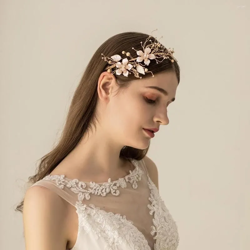 Hair Clips O537 Exquisite Wedding Bridal Headband Alloy Leaf Flower Colorful Beads Bridesmaid Hairwear Women Pageant Perform Headpiece