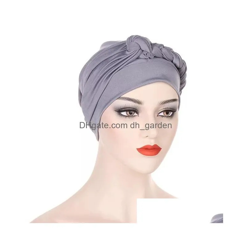 Beanie/Skull Caps Solid Color Africa Braid Hijab Muslim Wrap Turban Hat Fashion Headtie Inner Hijabs Bonnet Ready To Wear Dr Dhgarden Dhhqu