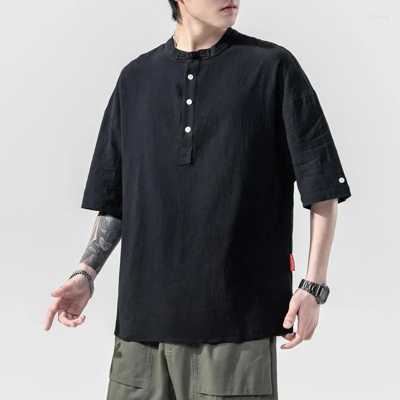 Men`s T Shirts Hip Hop Mens Streetwear Linen T-shirts Casual 2023 Summer Short Sleeves Black White Tshirt Tees Oversize 5XL Shirt