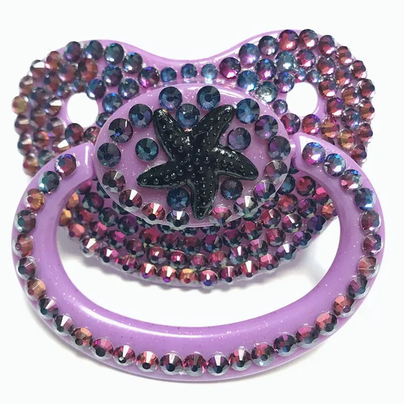 Baby Teethers Toys MIYOCAR beautiful handmade bling purple adult pacifier Adult Sized Cute Gem Pacifier Dummy Silicone Nipple crown