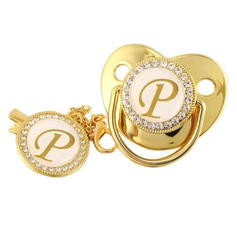 Pacifiers Pacifiers 26 Name Initial Letter Baby Pacifier And Clips Bpa Sile Infant Nipple Gold Bling Born Dummy Soother Drop Delive