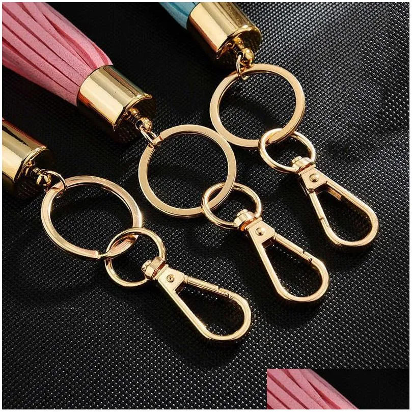Keychains & Lanyards Leaer Rhinone Bow Key Ring Fashion Long Tassel Keychain Car Bag Hanging Pendant Ornaments Gift For Women Girls T Dhrns