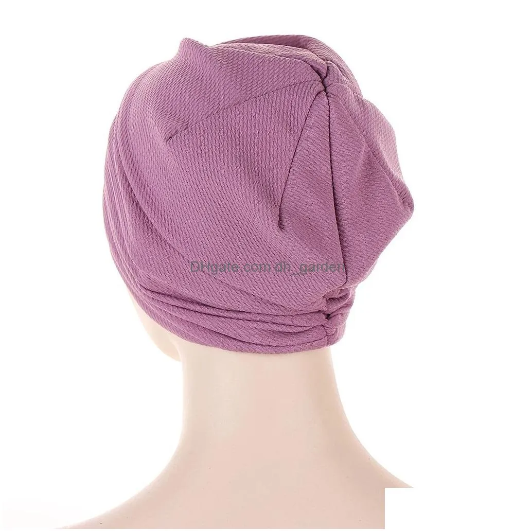 Beanie/Skull Caps Muslim Women Solid Pre Tied Knot Turban Hat Cancer Chemo Beanie Cap Headwear Headwrap Head Er Drop Deliver Dhgarden Dhcmw