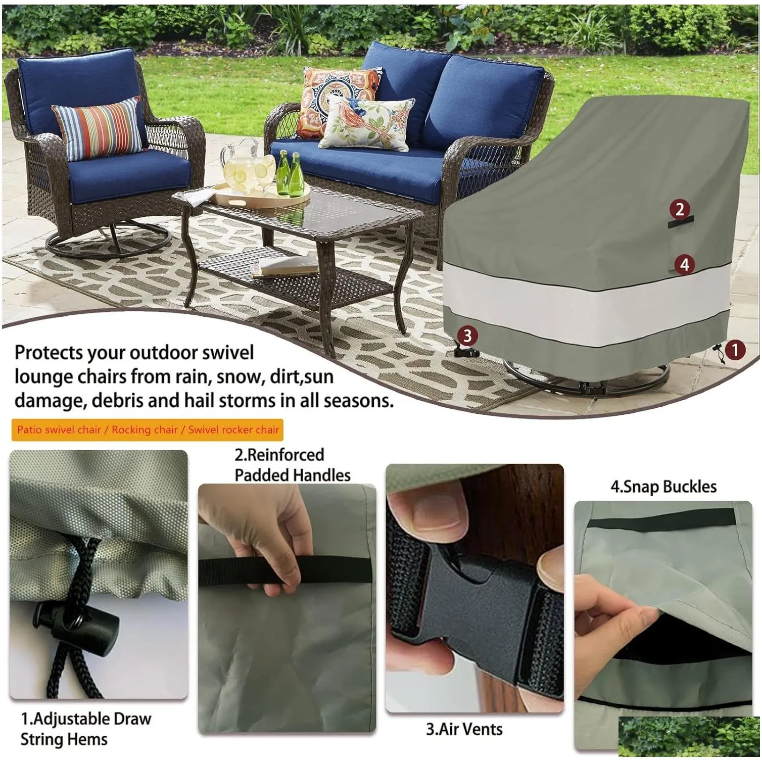 Dust Cover Outdoor Swivel Lounge Chair Er 2 Pack Waterproof 100% Patio Ers Outside Furniture Deep Seat Drop Delivery Home Garden House Otxhm
