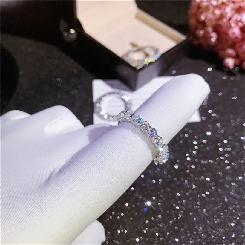 925 SILVER PAVE SETTING FULL 4MM ROUND Simulated Diamond CZ ETERNITY BAND ENGAGEMENT WEDDING Stone Rings size 567891011122615593