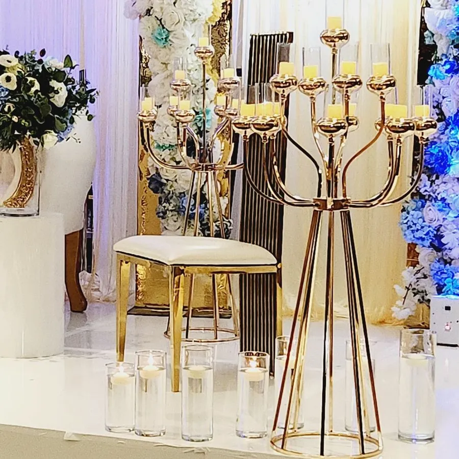 candle holder wedding table centerpiece decoration Event party stage decoration back drops supplies gold metal frame flower backdrop stand wedding