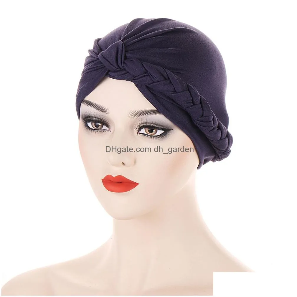 Beanie/Skull Caps Muslim Women Inner Braided Bandanas Hijab Comfort Fashion Turban Hat Colorf Cross Knot Chemo Hats Head Wea Dhgarden Dhyez