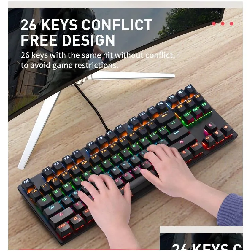 K7 Punk Mechanical Keyboard USB Wired Green Axis 87 Key Colorful Light Game Office Computer Mechanical Keyboard59166229139770