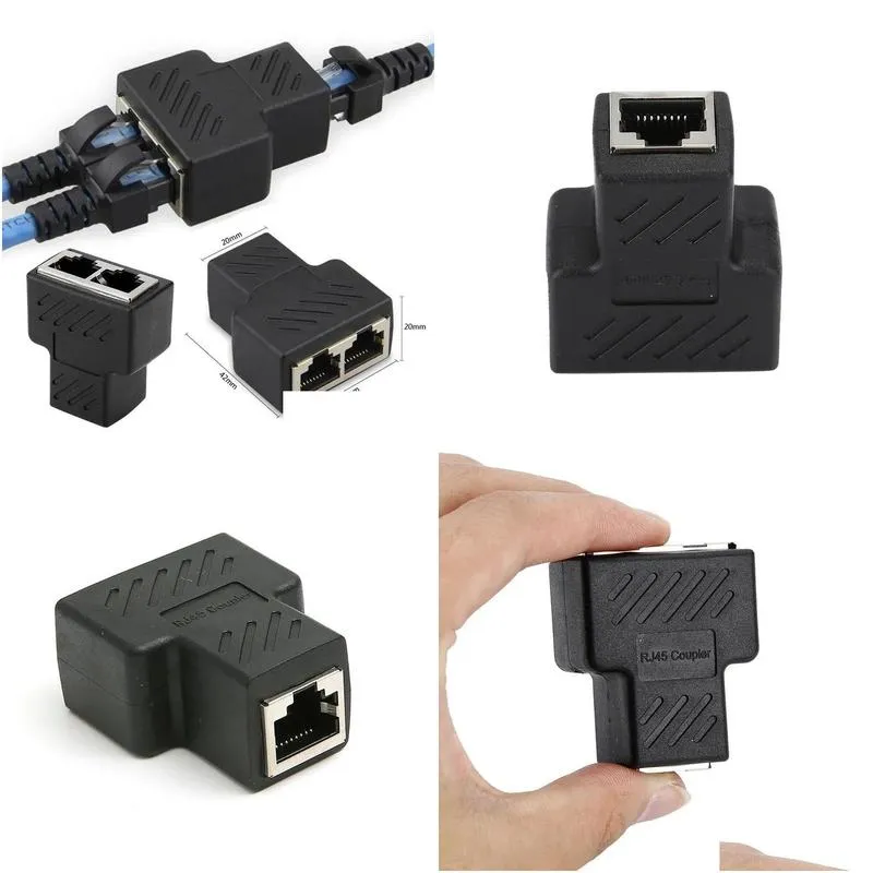 1pc Black Ethernet Adapter Lan Cable Extender Splitter for Internet Connection Cat5 RJ45 Splitter Coupler Contact Modular Plug