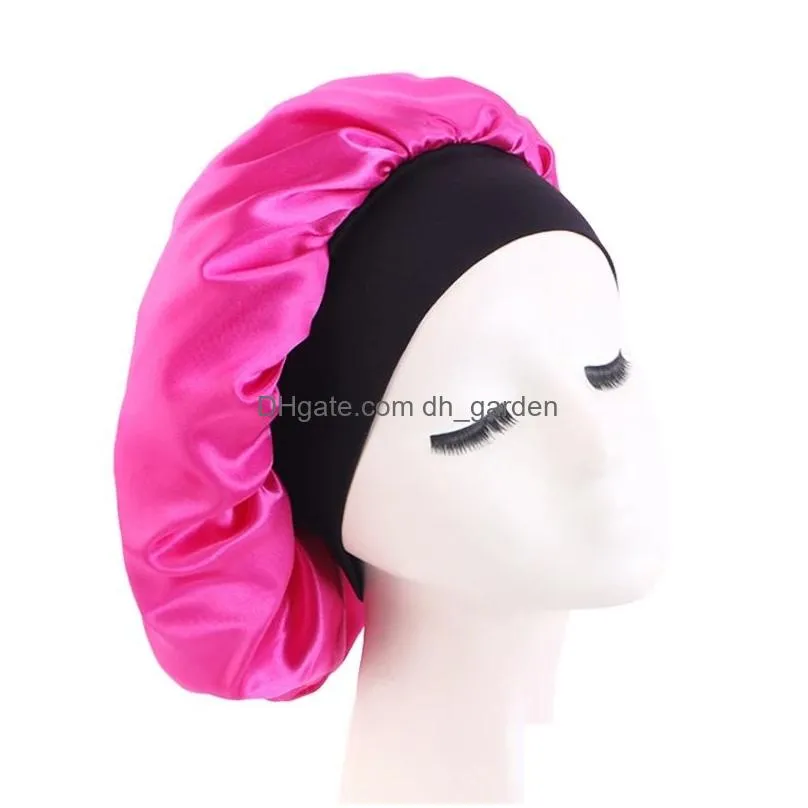 Beanie/Skull Caps New Black Wide Band Satin Bonnet Women Slee Bathroom Night Sleep Cap Hair Hat For Daily Use And Beauty Men Dhgarden Dhya1