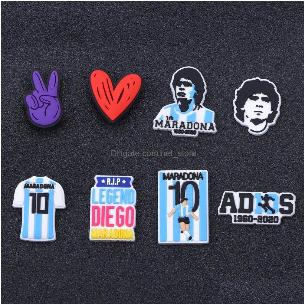 wholesale custom clog pvc shoe charms argentina football team maradona character brand personal shoes charm