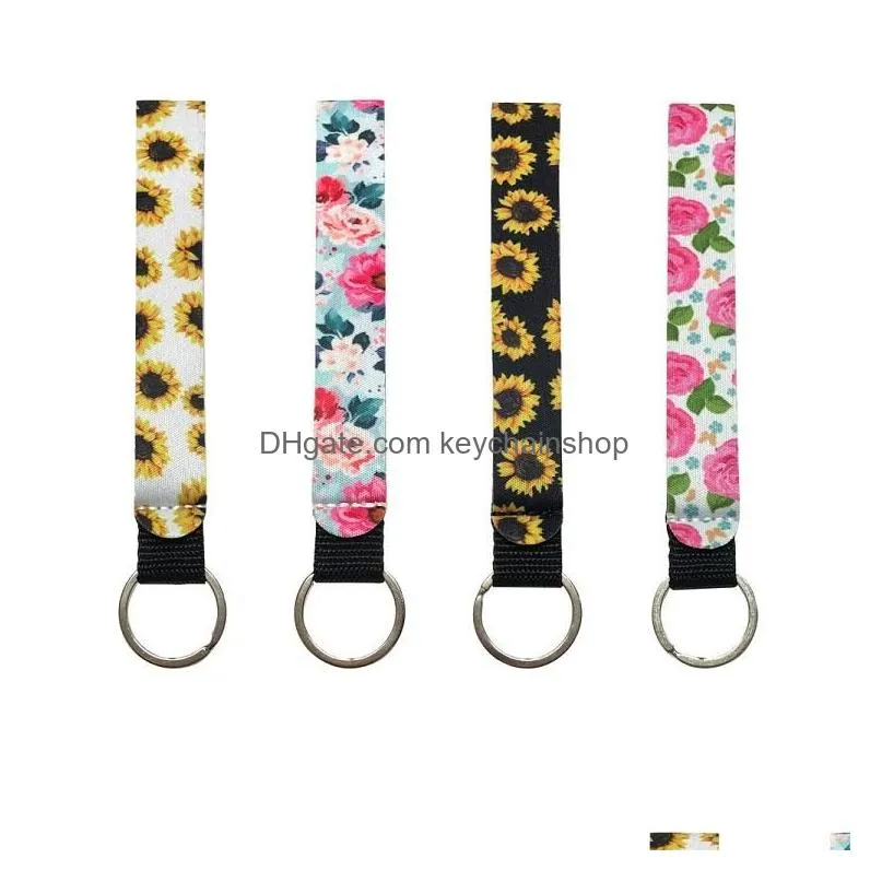 Keychains & Lanyards 117 Colors Neoprene Wristlet Keychain Wrist Key Belt More Design Strip Leopard Pure Color Phone Lanyard Keyrings Dhxhl