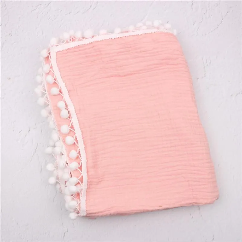 Blankets & Swaddling Muslin Baby Born Diaper Swaddle Towel Bath Gauze Pompom Blanket Wrap Sleepsack Stroller CoverBlankets