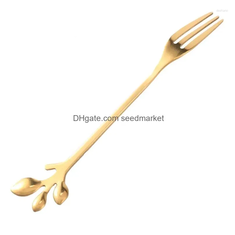 Dinnerware Sets Tableware Gold Leaf Coffee Spoon Fork 12 Pack6 Spoons 6 Forks 4.7 Inches Tea Set Drop Delivery Home Garden Kitchen D Dh71X