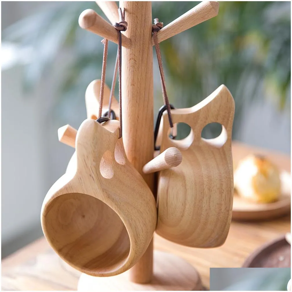 Mugs 1Pc Finland Kuksa Portable Coffee Mug Rubber Wood Handle Two Hole Cowe Rope Hook Juice Milk Drop Delivery Home Garden Kitchen, Di Dhlkj