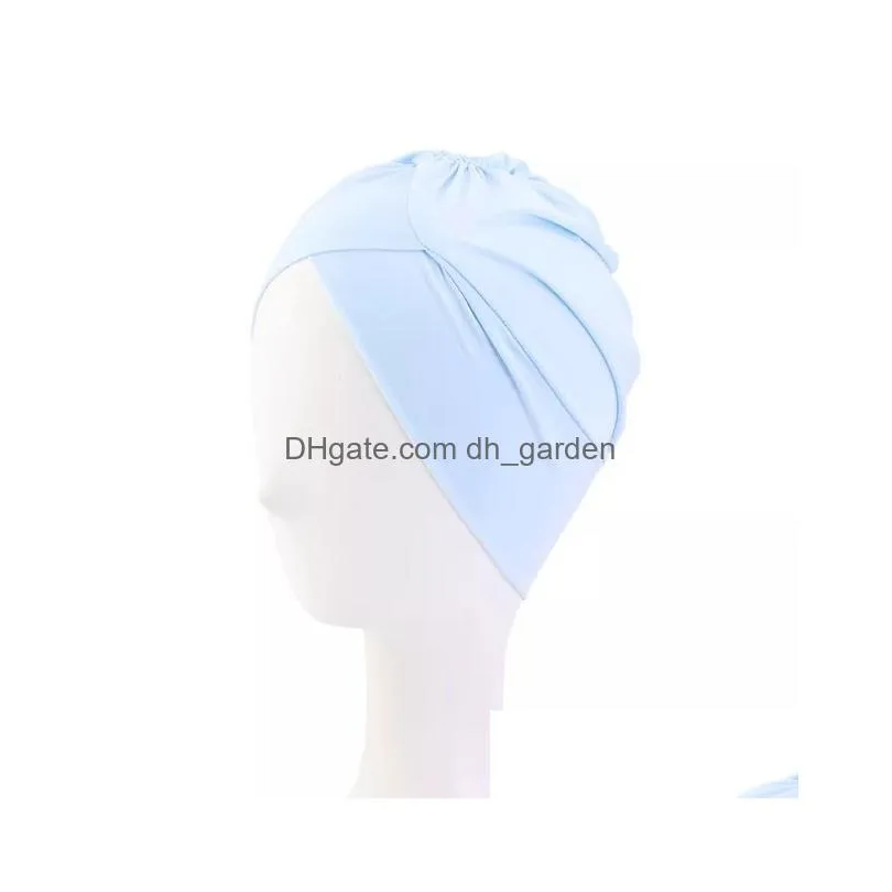 Beanie/Skull Caps Elastic Women Head Scarf Swimming Cap Pool Bathing Hats Protect Long Hair Ear Sports Hijab Nylon Hat Turba Dhgarden Dhdl6