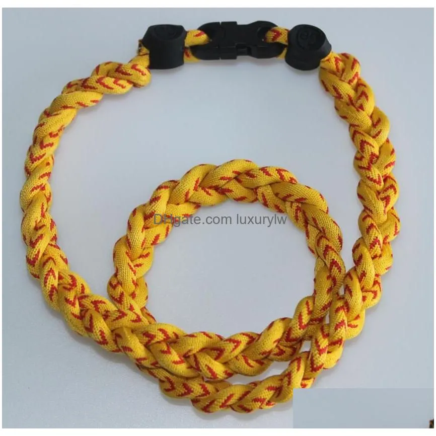 Titanium Sport Accessories Baseball Necklace Art Braided Rope Twist Ropes White With Red Stitch Sports Germanium Tornado Braide Drop Dh9Jw