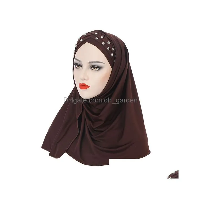 Beanie/Skull Caps 2023 Muslim Beads Cross Hijab Women Turban Pl On Ready Wear Instant Scarf Long One Piece Amira Islam Cap F Dhgarden Dhu5D