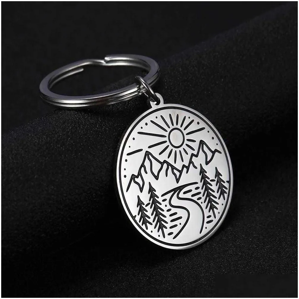Keychains & Lanyards Teamer Scenery Landsce Key Chain Finder Stainless Steel R Sea Mountain Charm Keyring Holder Pendant For To Bag L Dhjwt