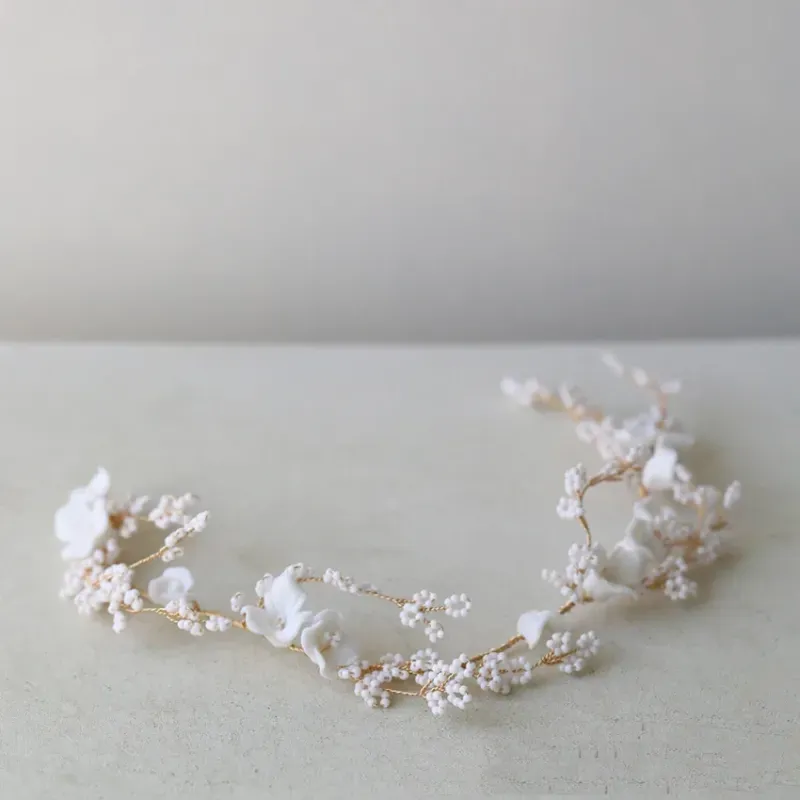 Hair Clips Porcelain Flower Headband Hairband Gold Color Headpiece For Brides Women Gift Headwear Bridal Jewelry Wedding Accessories
