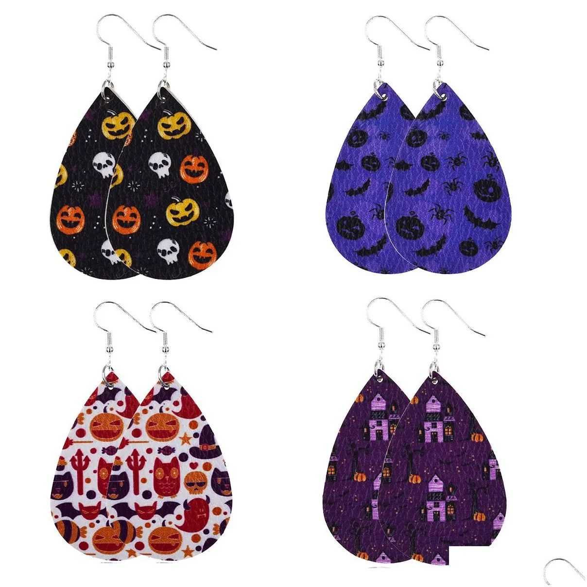 Dangle & Chandelier 15 Styles Cute Pumpkin Print Drop Earring Women Girls Skl Ghost Leather Earrings Halloween Jewelry Delivery Dhqc2