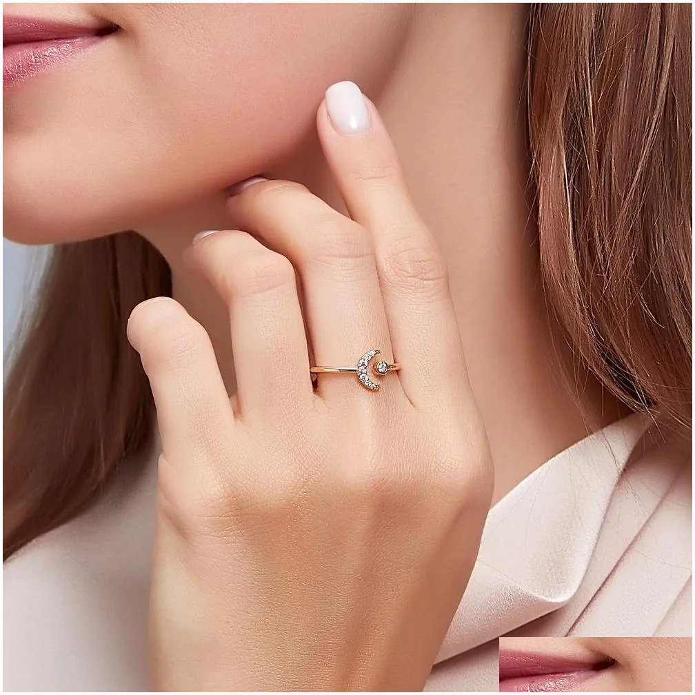With Side Stones Selling Natural Gemstones Moon And Star Adjustable Ring Women Girl Glod Filled 925 Sterling Sier Diamond Jewelry Dro Dhxsc
