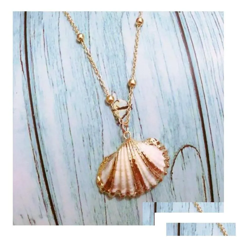 Pendant Necklaces Isang New Fashion Gold Plated Seashell Conch Necklace American European 18K Chain Summer Beach Jewellry Drop Deliver